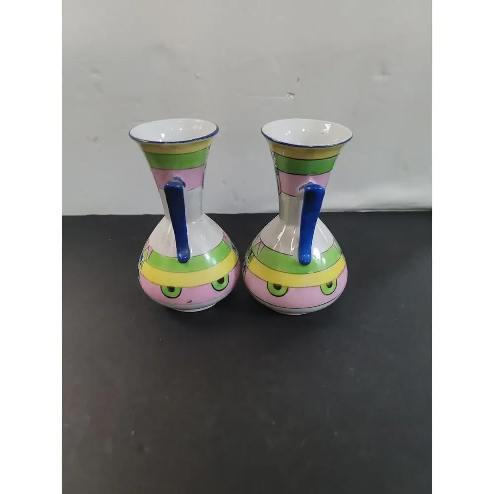 pair Of Two Gold Castle Two Handle Vase Made in Japan 5 1/8